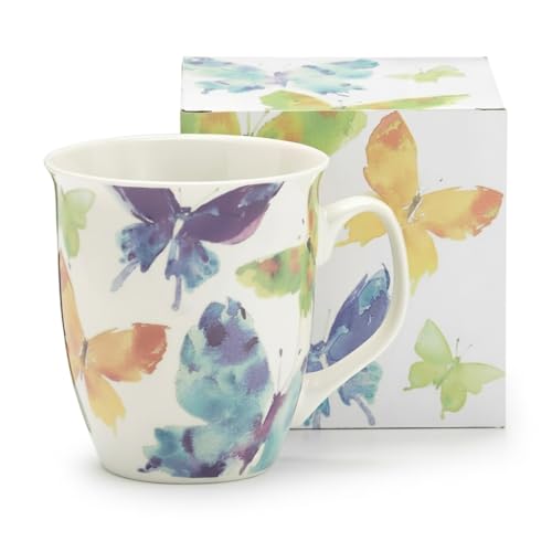 Taza de porcelana pintada a mano con mariposas 16 oz