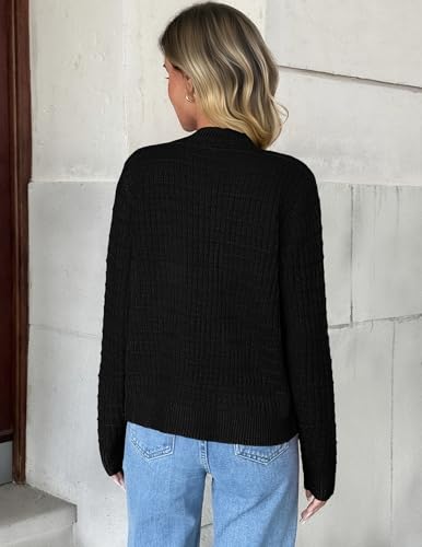 Zeagoo Cárdigan de punto para mujer, manga larga, cuello redondo, botones, chaqueta de punto frontal abierta, suéter elegante para mujer, A-negro., L - imagen 3
