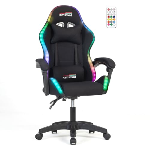 Amstrad AMS-910-LED-BK Fauteuil/Chaise de Bureau Gamer Noir avec éclairage LED 366 Effets - Télécommande