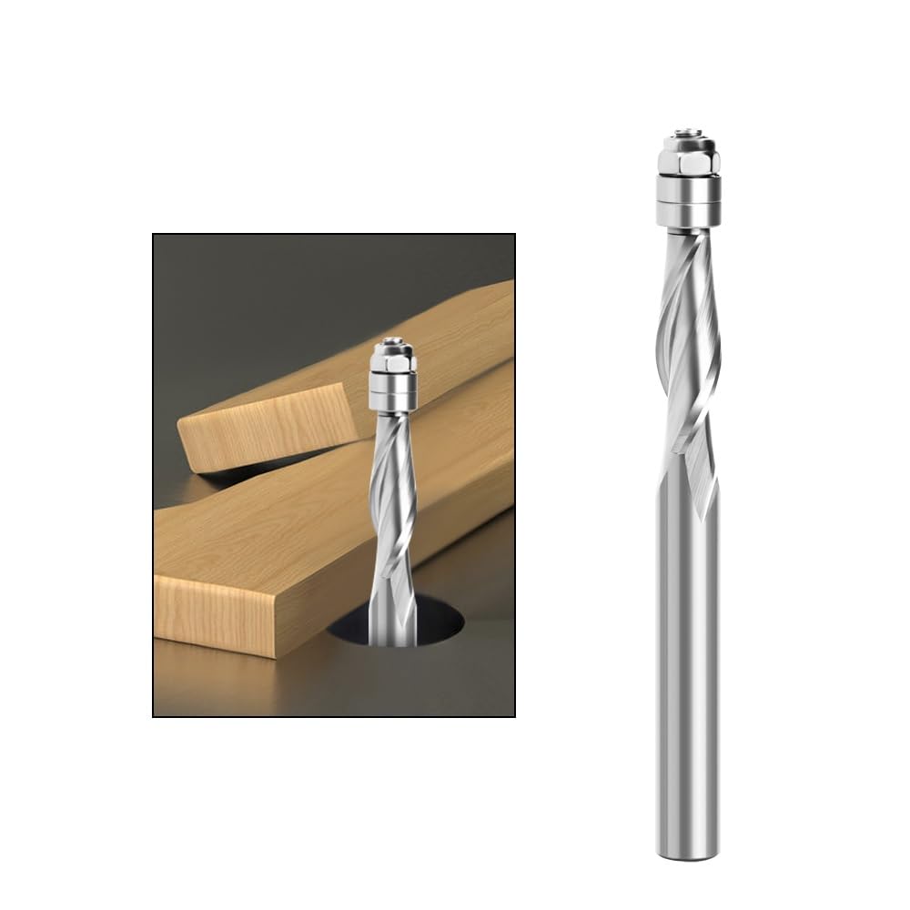 8mm Shank Flush Trim Solid Carbide Spiral Top Bearing CNC Router Bit UP-Cut End Mill Bit Face Wood Milling Cutter