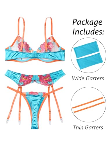 Image of Lilosy Sexy Leaf Floral Embroidered Mesh Sheer Women Underwire Push Up Lingerie Set