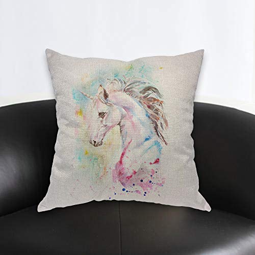 Aoyego Unicorn Throw Pillow Cover Horse Head Watercolor Splash Animal Colorful Fantasy Portrait Sketch Pillow Case 18X18 Inch Decorative Men Women Boy Girl Room Cushion Cover For Home Couch Bed #TOP1