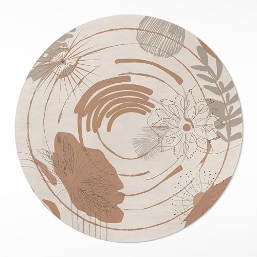 Tapis du Sol Vinyle ø130 cm avec Motifs Végétaux pour Déco Maison