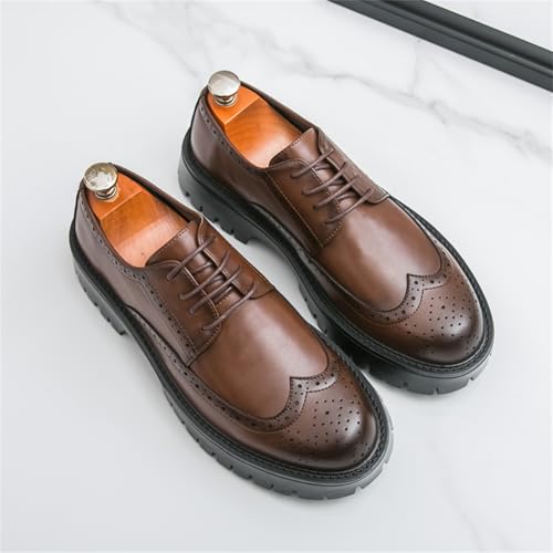 Men's Patent Leather Lace Up Wingtip Brogue Chunky Platform Dress Oxfords Retro Round Toe Thick Lug Sole Non Slip Comfort Derby Shoes for Business Wedding Formal Events Church Office Parties3