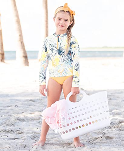 Image of RuffleButts Baby /Toddler Girls Rash Guard 2-Piece Swimsuit Set - Long Sleeve Bikini with UPF 50+ Sun Protection