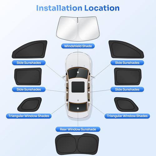 Image of Canvcle Window Shades for 2017-2025 Jeep Compass Accessories Windshield Sun Shade Side Rear Window Covers Sunshade Sun Visor Shield Privacy Protection for Camping Keep Vehicle Cool Black 8PCS