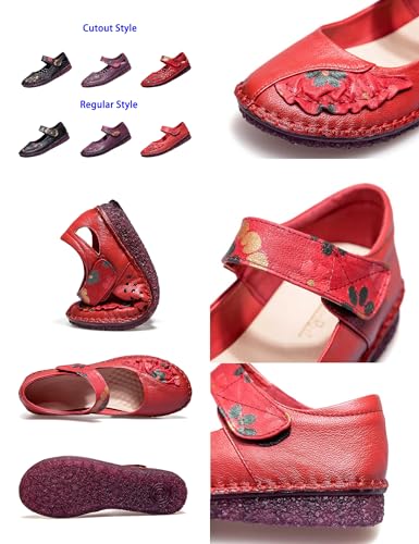 Women's Mary Jane Flats,Comfy Vintage Floral Print Leather Non-Slip Ox Softsole Adjustable Walking Casual Dress Shoes2