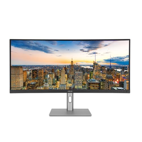 Image of Asus ProArt PA34VCNV 34-inch Curved 1440P UW-QHD Professional Monitor, 2-Pack Bundle with USB-C 96W PD, Daisy Chain DisplayPort, HDMI, USB Hub, Integrated Speakers and Desk Mount Dual Monitor Stand