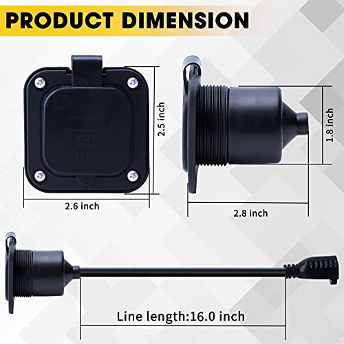 Afurkuot 15 Amp Shore Power Plug, 110V 125V AC RV 15 Amp Power Flange Inlet Port Plug with Waterproof Cover & Extension Cord, NEMA 5-15P Inlet Socket Plug for RV Trailer Camper Marine Boat Van