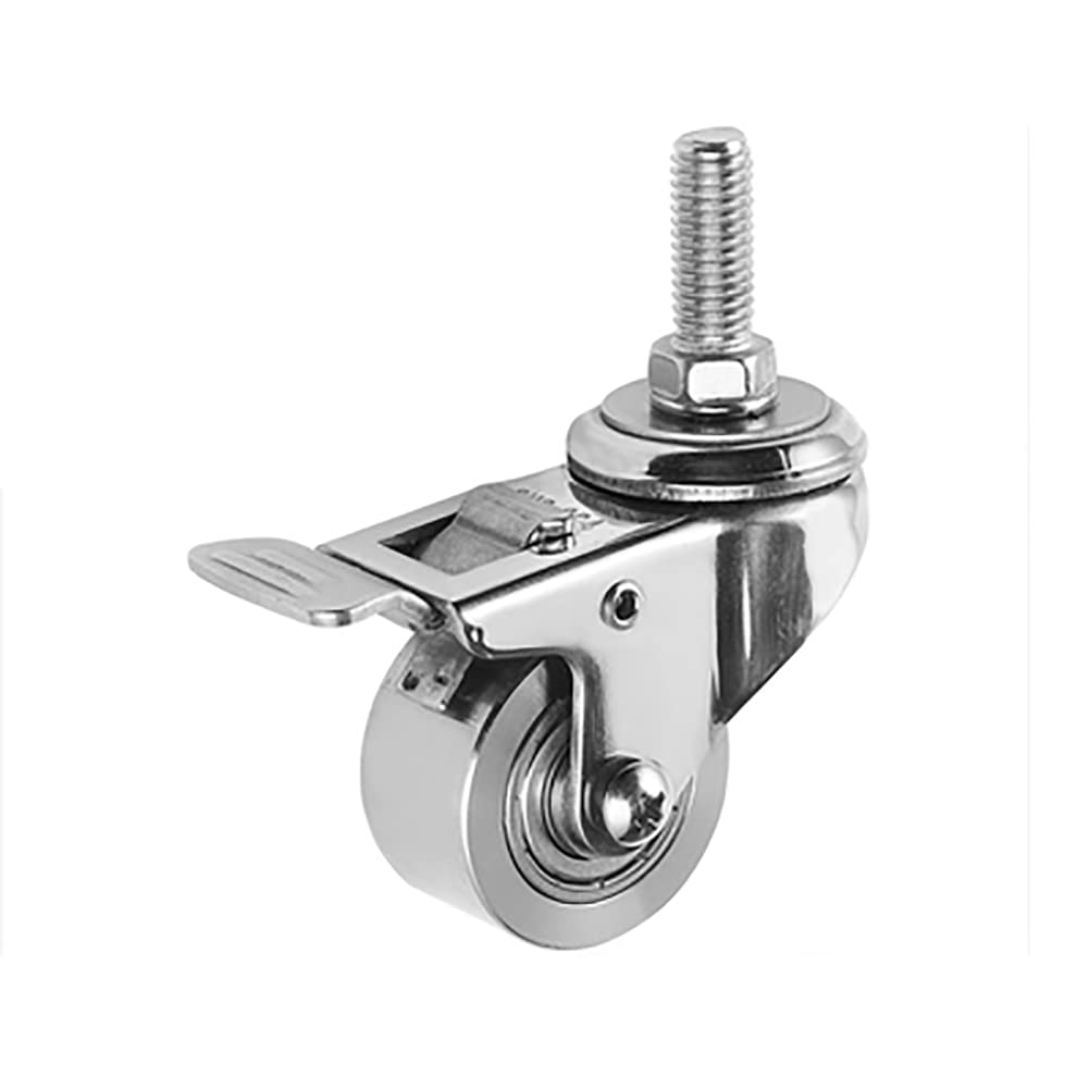 100% SUS304-Edelstahl-Rollen Gewinde M10 Korrosionsbeständig Hochtemperaturbeständig 1.5'' 2 Zoll Solide lenkbare Lenkrollen mit Bremse für Möbel Labor Öfen 4 Stück