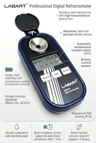 Image of LABART Digital Refractometer for Sugar, Honey and High Brix value Content Brix 0~90% /R.I. /Temp with Certificate