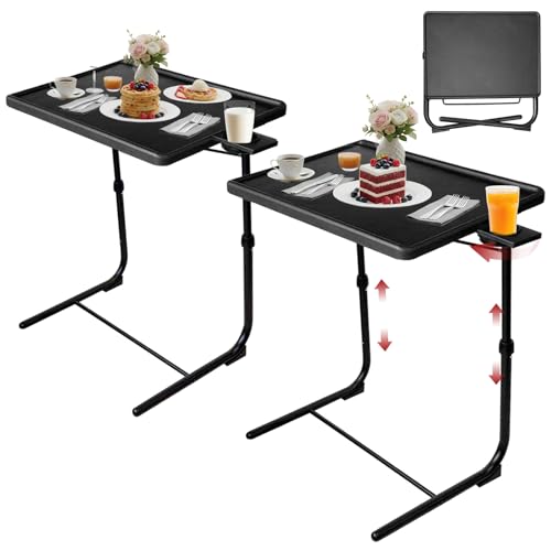 Image of TV Tray Tables Set of 2, 6 Heights, 3 Tilt Angles, Cup Holders