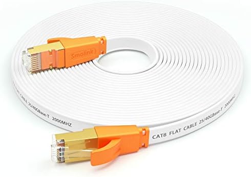 Cat 8 Ethernet Cable 20 Ft,High Speed Flat Internet Network LAN Cable,Faster Than Cat7/Cat6/Cat5 Network,Durable Patch Cord with Gold Plated RJ45 Connector for Xbox,PS4,Router, Modem,Gaming,Hub-White