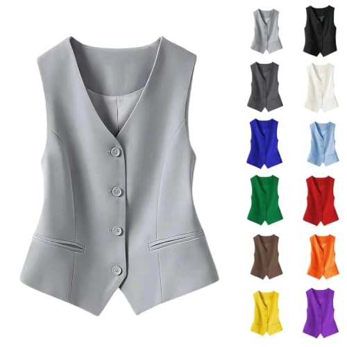 JiXiang Womens Vests Dressy Casual V-Neck Sleeveless Button Down Blazer Vests Business Casual Office Work Formal Waistcoat - image 1