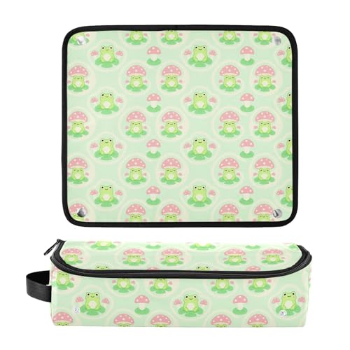 Bolso de viaje para herramientas de cabello y alfombrilla resistente al calor con cremallera, estuche protector impermeable para planchas y rizadores, diseño de rana y seta miniatura 3