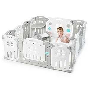 COSTWAY Baby grondbox 14 paneel, baby speeltruimte met tafel en bank, opvouwbaar Baby speelruimte activiteiten centrum…