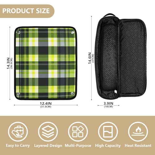Bolsa de viaje para herramientas de cabello y tapete resistente al calor con cierre para planchas y rizadoras, patrón Lima Verde a cuadros blancos miniatura 4