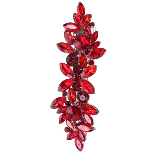 OSALADI Red Rhinestone Flower Hair Clip Bridal Barrette with Pearl Alloy Spring Clip Wedding Hair Accessory for Women Bridesmaids Vintage Crystal Hairpin