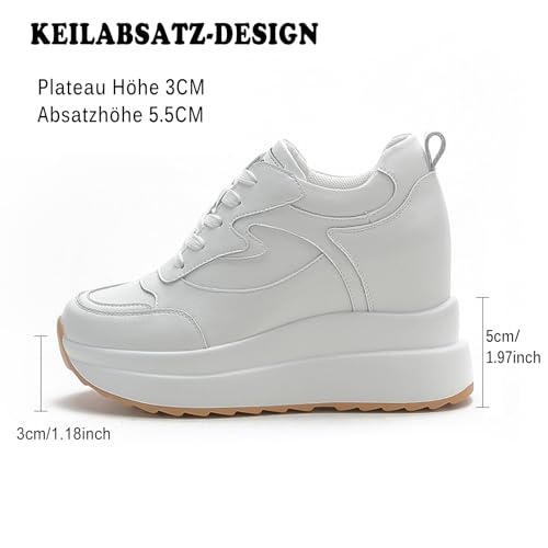AONEGOLD Platform Sneakers with High Hidden Heel, Wedge Sneakers, Leather Upper, Fashion Lace-ups, Increasing 3.94 inches2