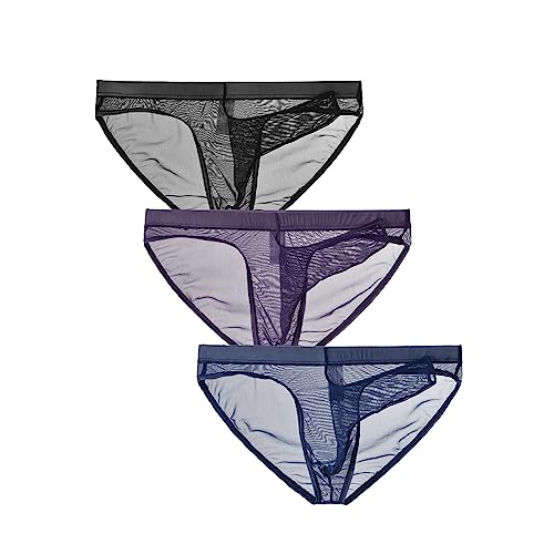 Men's Ultra-Thin Mesh Transparent Elephant Nose Open Pouch Bikini Underwear Male Briefs