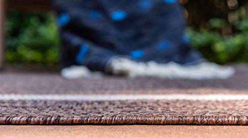 Unique Loom Outdoor Border Collection Area Rug - Soft Border (8' x 11' 4" Rectangle, Brown/ Ivory) - Thumbnail 5