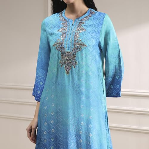 Image of BIBA Printed Modal Straight Festive Kurta With Palazzo and Dupatta