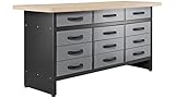 40 mm Arbeitsplatte Werkbank mit 12 Schubladen Profiqualität für die Werkstatt 170 cm