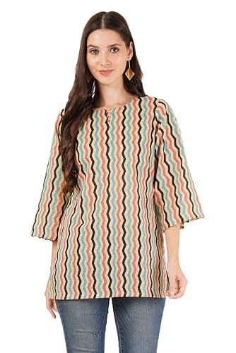 Image of Amazon Brand - Anarva Jaipuri Cotton Printed Short Kurti for Women