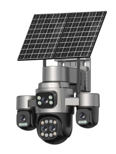 Image of 4 Lens 4 Screen AOV Solar CCTV Dual Solar (24*7 Continuous Recording)3 PTZ| 4+4+4+4MP With 18X Zoom| 4G SIM Security Camera Outdoor Use | 2-Way Talk | Night Vision | Waterproof| Surveillance|