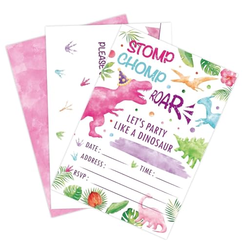 Invitation anniversaire fille dinosaure aquarelle x10 cartes