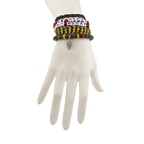 LUX ACCESSORIES International Inspirations Dont Worry Be Happy Rasta Weed Arm Candy Bracelet Set (5pc)2