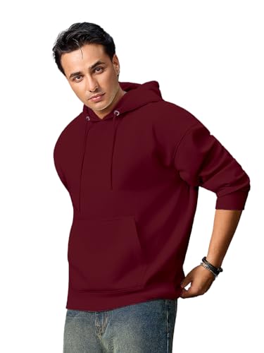 Image of Urbano Fashion Men's Cotton Solid Oversized Hooded Neck Sweatshirt