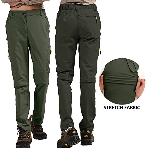 Women's Hiking Pants Quick Dry Convertible Stretch Lightweight Outdoor Upf 50 Fishing Safari Capri Zipper Pockets, 4409,Army Green,Us 14/34 #TOP1