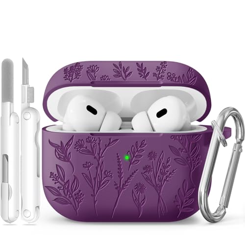 Image of for AirPods Pro 2 Case, Ekoonpft Silicone AirPod Pro Cases with 3-in-1 Cleaning Kit & Keychain, Flower Engraved Cover for Apple AirPods Pro 2nd /1st Generation, Shockproof & Anti-Scratch
