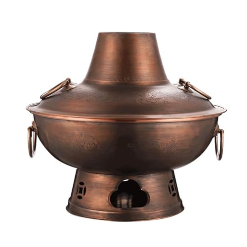 UNYQBFKM Charcoal Shabu Copper Hot Pot Chinese Old Beijing Shabu Shabu Pot, Outdoor Cookware Picnic Stove Cooking Pot, Stew Pot Cheese Fondue for Hiking Home Camping Picnics Parties,B-40cm