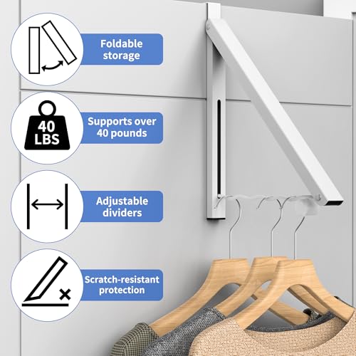 Image of Hleelomi Clothes Drying Rack for Laundry Room Organization,Foldable Over The Door Drying Racks for Saving Space, 1 Hanger White