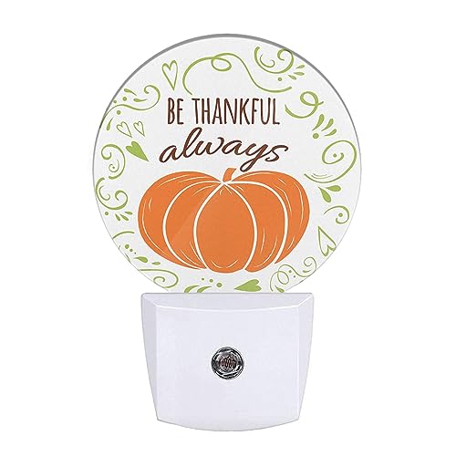 Image of Be Thankful Always Decorative Night Light Plug in Pumpkin Thanksgiving Day Auto LED Lighting Energy Saving Round Lights Gifts for Boys Girls Men Women