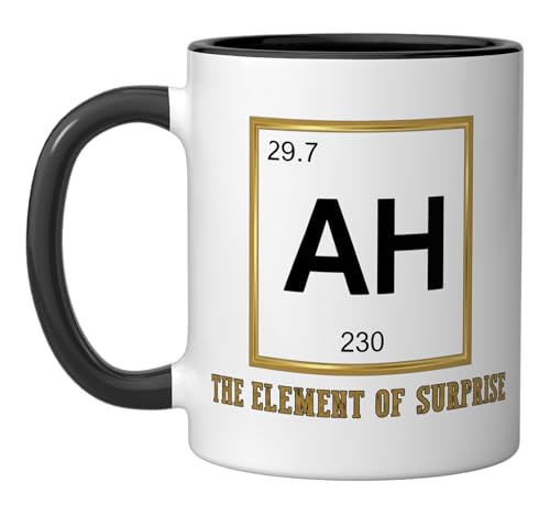 Ah The Element of Surprise Chemistry Science Humor Ceramic Mug, Black/White