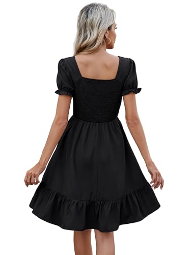 Image of Lyrur Women's Short Sleeve Summer Dresses 2026 Spring Casual Square Neck Easter Dress A-Line Tiered Sundress with Pockets