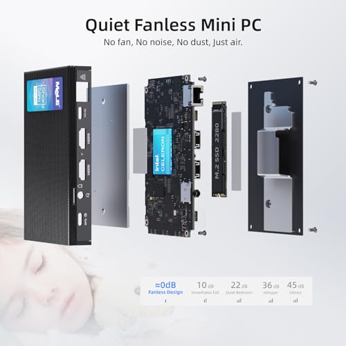 Image of MeLE Quieter3C Fanless Mini PC, N5100 16GB 512GB, USB-C, Triple Display | Mini Computer with Full-Function USB-C, WiFi 5, Support Triple Screen Display, Slim Desktop PC on Industrial, Home, Office