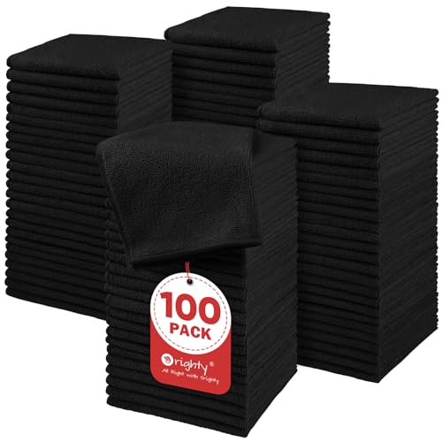 Image of Orighty Washcloths Bulk, 100 Pack Highly Absorbent & Soft Feel Microfiber Face Towels, Multi-Purpose Wash Cloths & Hand Towels for Bathroom, Hotel, Spa, and Gym, 12x12 Inch, Black