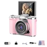 Cámara digital 4K para fotos, cámara digital portátil FHD 4K 48MP con pantalla abatible, luz de relleno LED integrada, cámara retro compacta para adolescentes y estudiantes (rosa, 1 juego)