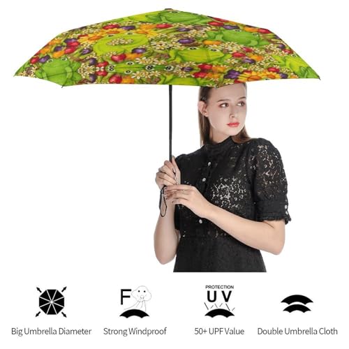 Parapluie pliable grenouille coupe-vent et robuste à ouverture manuelle