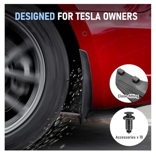 Image of 2024 New Tesla Model Y Accessories - Mud Flaps [No Drilling Required] All-Weather Mud Splash Guard Body Kits for Tesla Model Y 2024-2020, Black (Set of 4)
