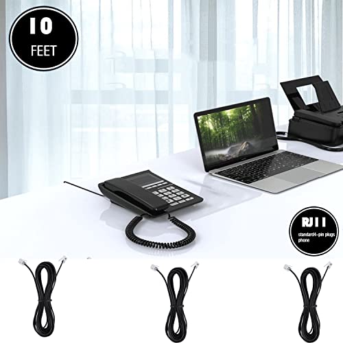 Image of Telephone landline Extension Cord Cable Cord with Standard RJ-11 6P4C Plug (10Ft-3Pack, Black)