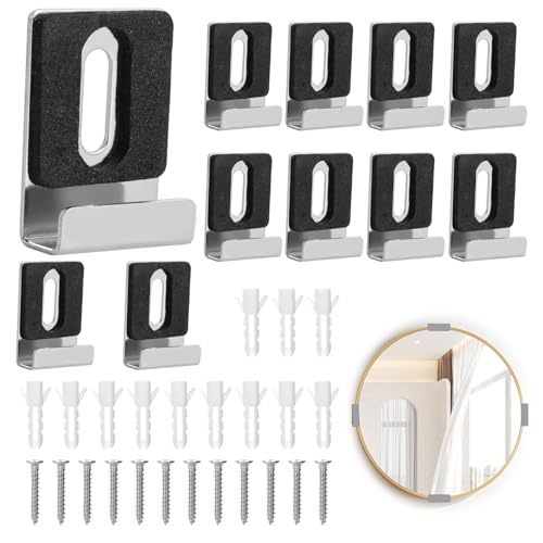 Image of 12 Pcs Metal Mirror Holder Clips, Wide Channel Mirror Hanging Kit, Heavy Duty Mirror Holders for Wall Mounting, Frameless Mirror Mounting Hardware, Mirror Hangers Retainer with Screw 1 /4 inch(Silver)