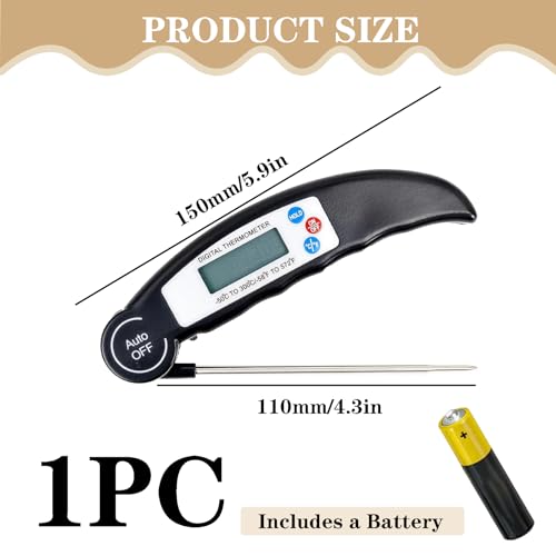Food Cooking Thermometer, Instant Read Waterproof Digital Meat Thermometer With Backlight Long Probe For Kitchen BBQ Water Meat Cooking Food Grill Smoker Oil Fry Candy Making Outside Gril (Black) - Image 3