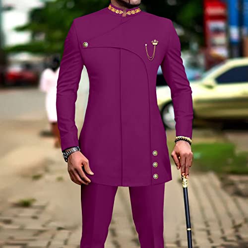 Men's 2 Pieces Suit Elegant Single Breated Slim Fit Embroidery Blazer Pants Set African Clothes Wedding2