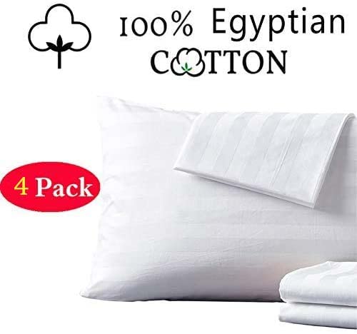 Shunjie.home 100% Egyptian Cotton Queen Pillow Protectors Set Of 4，400 Thread Count Sateen Weave White Pillowcase, Easy Care Zippered Style Pillow Covers - (Queen) #TOP5