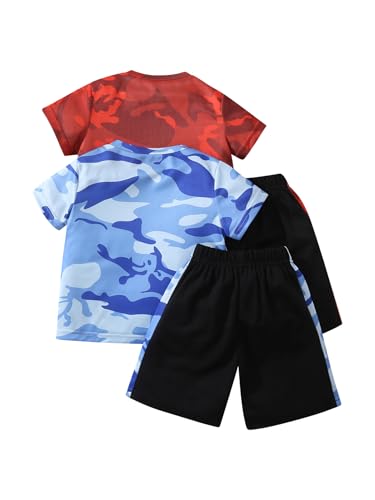 Image of Boys Shorts Set 4 Pieces Athletic Outfits Short Sleeve Tee Shirt and Summer Shorts Set 3-12Y